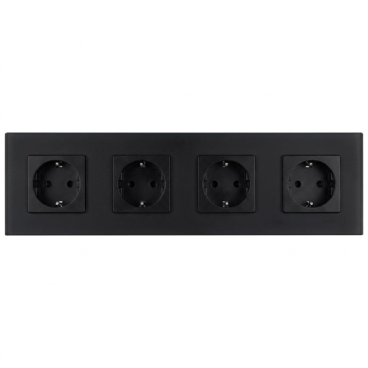 Stopcontact Viervoudig Glazen Mat Schuko Zwart Viervoudig Afdekraam En 4 X Stopcontact