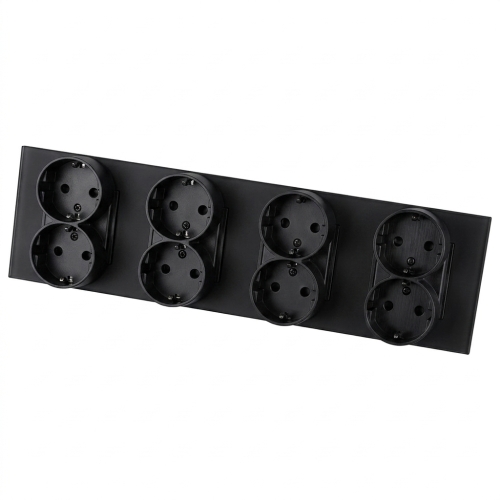Stopcontact Viervoudig Glazen Mat Schuko Zwart Viervoudig Afdekraam En 4 X Stopcontact