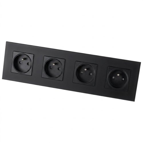 Stopcontact Viervoudig Glazen Mat Zwart Viervoudig Afdekraam En 4 X Stopcontact MIUUN