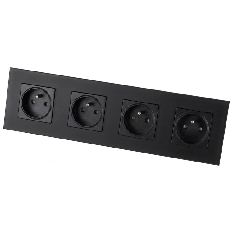 Stopcontact Viervoudig Glazen Mat Zwart Viervoudig Afdekraam En 4 X Stopcontact MIUUN