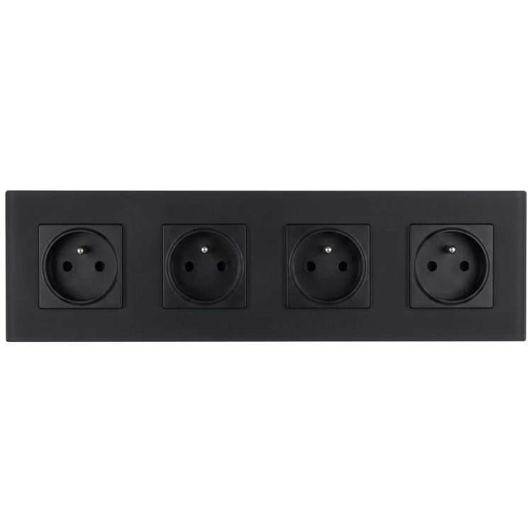 Stopcontact Viervoudig Glazen Mat Zwart Viervoudig Afdekraam En 4 X Stopcontact MIUUN