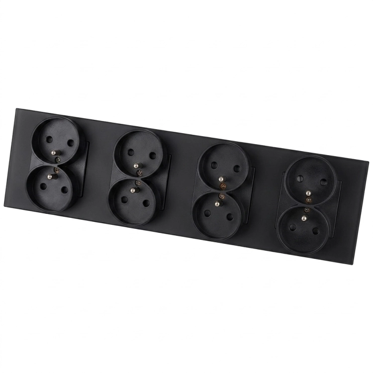 Stopcontact Viervoudig Glazen Mat Zwart Viervoudig Afdekraam En 4 X Stopcontact MIUUN