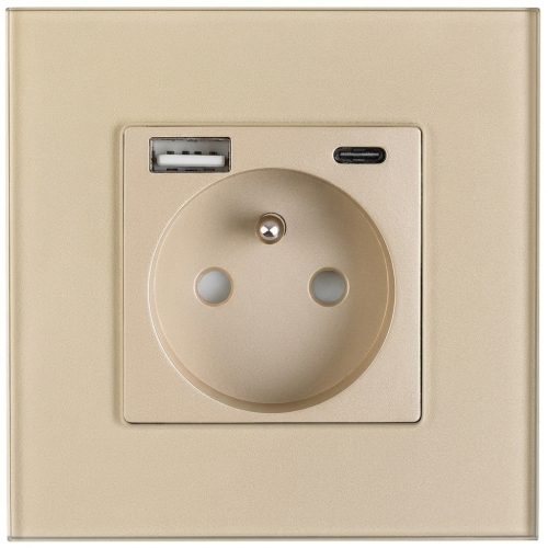 Matglazen Stopcontact Met Aardpen + Dubbele USB A+C-Lader 20W MIUUN