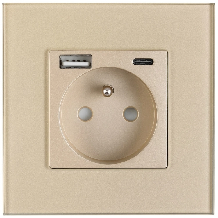 Matglazen Stopcontact Met Aardpen + Dubbele USB A+C-Lader 20W MIUUN