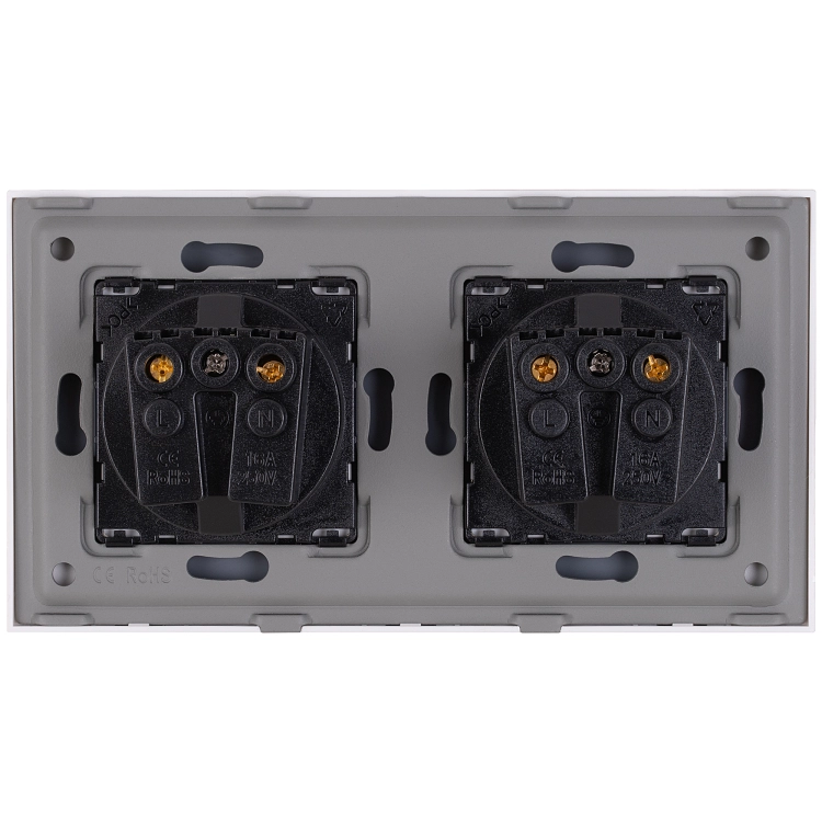 Dubbel Glazen Mat Schuko-Stopcontact Goud En Tweevoudig Afdekraam 2 X Stopcontact