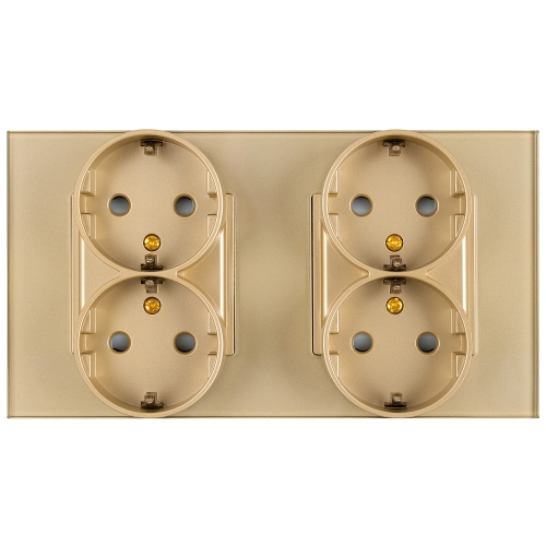 Viervoudig Glazen Mat Schuko-Stopcontact Goud En Tweevoudig Afdekraam 2 X Stopcontact