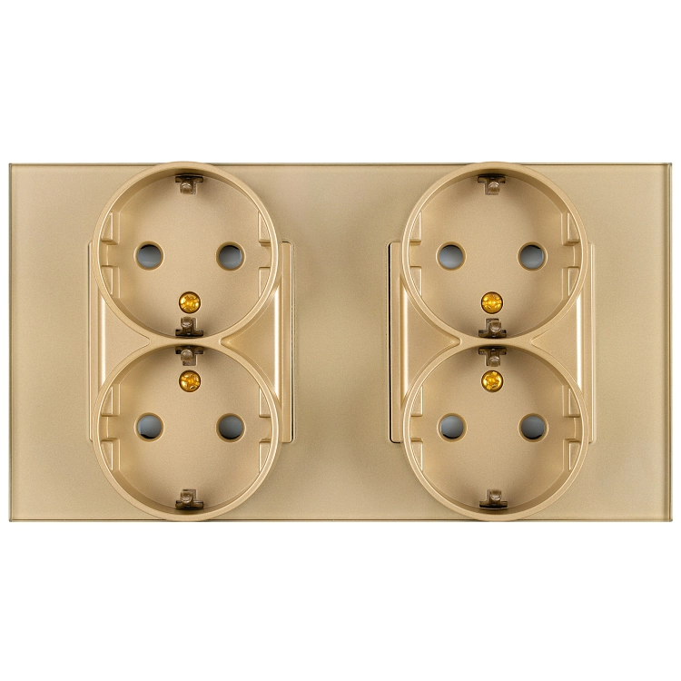 Viervoudig Glazen Mat Schuko-Stopcontact Goud En Tweevoudig Afdekraam 2 X Stopcontact