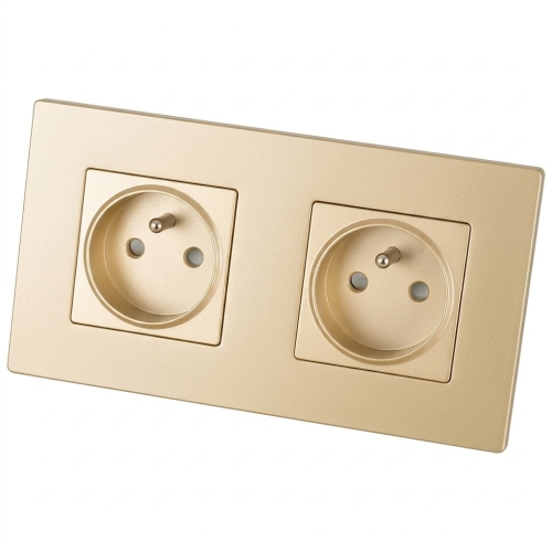Dubbel Glazen Mat Stopcontact Met Aardpen Goud En Tweevoudig Afdekraam 2 X Stopcontact MIUUN