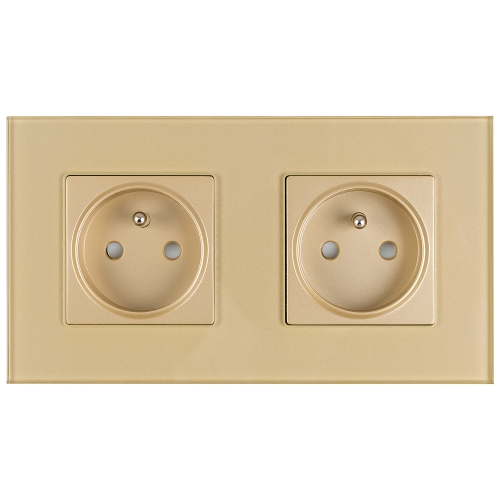 Dubbel Glazen Mat Stopcontact Met Aardpen Goud En Tweevoudig Afdekraam 2 X Stopcontact MIUUN