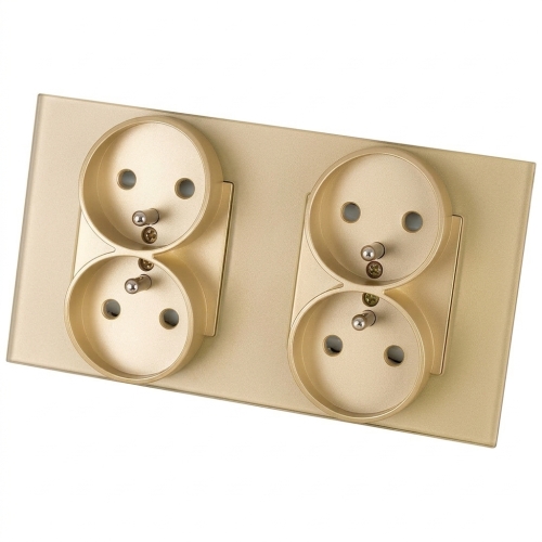 Viervoudig Glazen Mat Stopcontact Met Aardpen Goud En Tweevoudig Afdekraam 2 X Stopcontact MIUUN