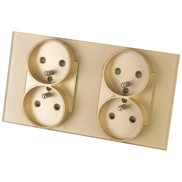 Viervoudig Glazen Mat Stopcontact Met Aardpen Goud En Tweevoudig Afdekraam 2 X Stopcontact MIUUN