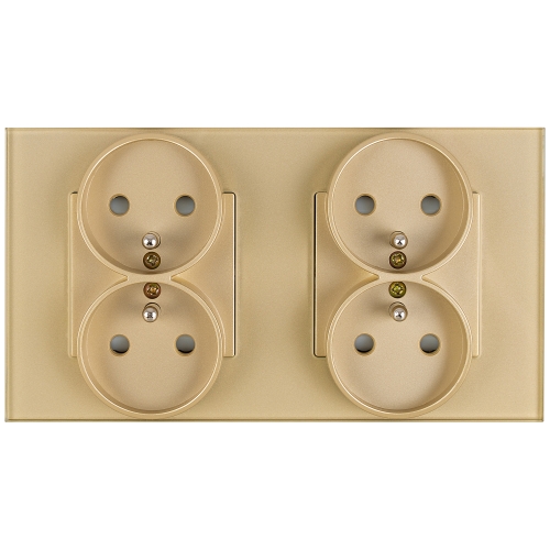 Viervoudig Glazen Mat Stopcontact Met Aardpen Goud En Tweevoudig Afdekraam 2 X Stopcontact MIUUN