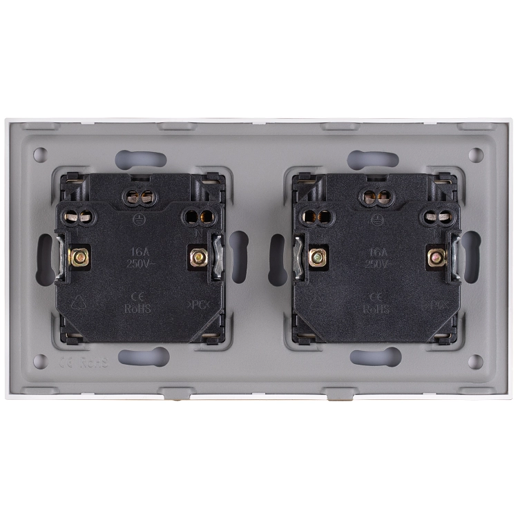Viervoudig Glazen Mat Stopcontact Met Aardpen Goud En Tweevoudig Afdekraam 2 X Stopcontact MIUUN