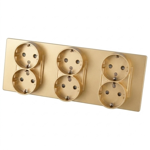 Drievoudig Glazen Mat Schuko-Stopcontact Goud Drievoudig Afdekraam En 3 X Stopcontact