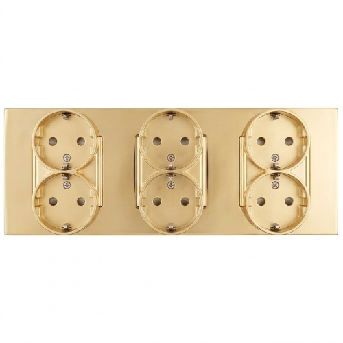 Drievoudig Glazen Mat Schuko-Stopcontact Goud Drievoudig Afdekraam En 3 X Stopcontact