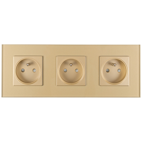 Drievoudig Glazen Mat Stopcontact Met Aardpen Goud Drievoudig Afdekraam En 3 X Stopcontact MIUUN