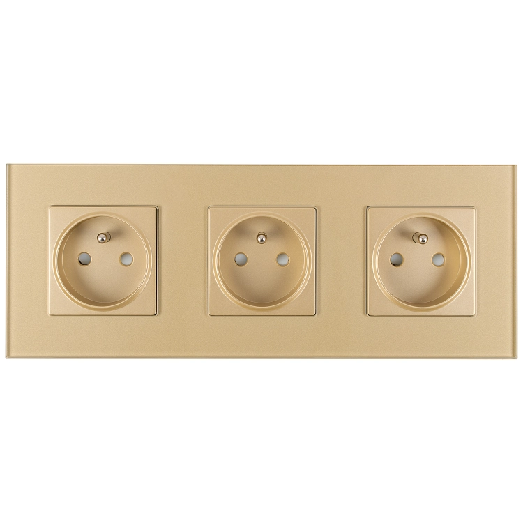 Drievoudig Glazen Mat Stopcontact Met Aardpen Goud Drievoudig Afdekraam En 3 X Stopcontact MIUUN