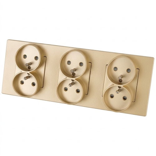Drievoudig Glazen Mat Stopcontact Met Aardpen Goud Drievoudig Afdekraam En 3 X Stopcontact MIUUN