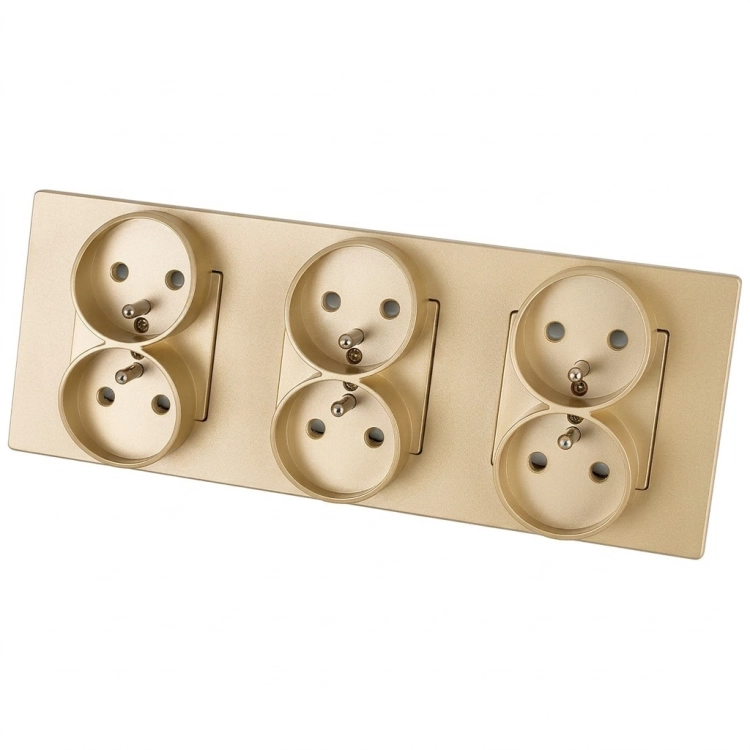 Drievoudig Glazen Mat Stopcontact Met Aardpen Goud Drievoudig Afdekraam En 3 X Stopcontact MIUUN