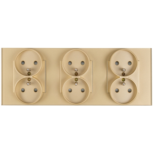 Drievoudig Glazen Mat Stopcontact Met Aardpen Goud Drievoudig Afdekraam En 3 X Stopcontact MIUUN