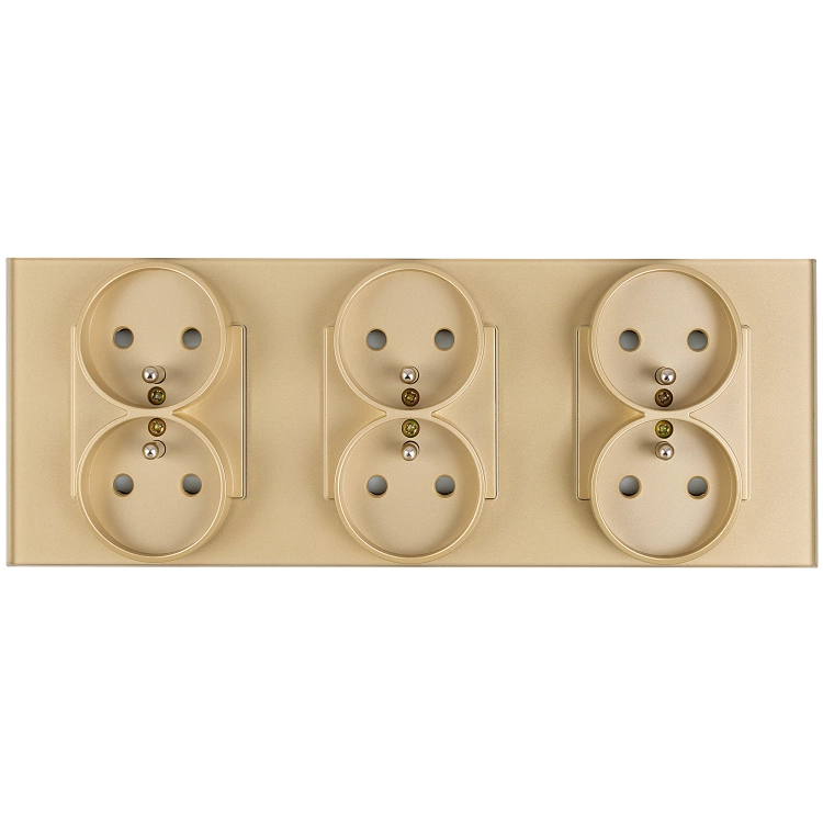 Drievoudig Glazen Mat Stopcontact Met Aardpen Goud Drievoudig Afdekraam En 3 X Stopcontact MIUUN