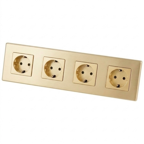 Viervoudig Glazen Mat Schuko-Stopcontact Goud Viervoudig Afdekraam En 4 X Stopcontact