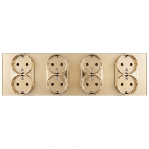 Viervoudig Glazen Mat Schuko-Stopcontact Goud Viervoudig Afdekraam En 4 X Stopcontact