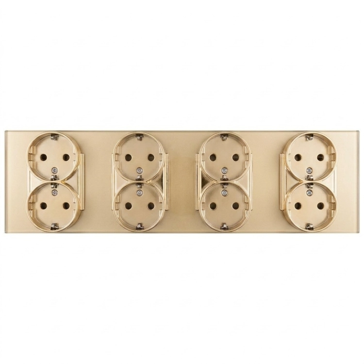 Viervoudig Glazen Mat Schuko-Stopcontact Goud Viervoudig Afdekraam En 4 X Stopcontact