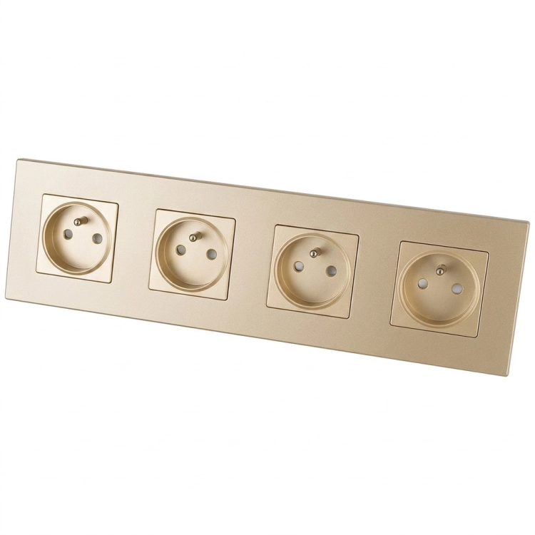 Viervoudig Glazen Mat Stopcontact Met Aardpen Goud Viervoudig Afdekraam En 4 X Stopcontact MIUUN