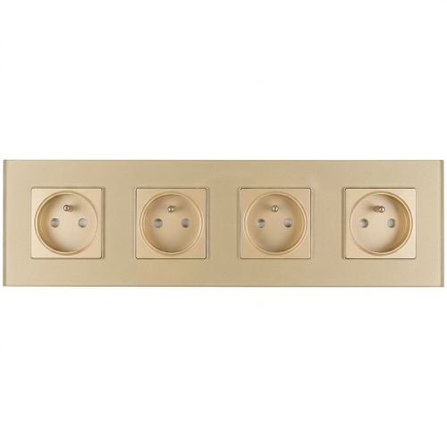Viervoudig Glazen Mat Stopcontact Met Aardpen Goud Viervoudig Afdekraam En 4 X Stopcontact MIUUN