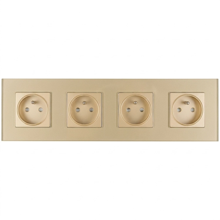 Viervoudig Glazen Mat Stopcontact Met Aardpen Goud Viervoudig Afdekraam En 4 X Stopcontact MIUUN