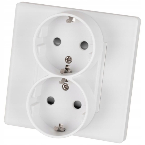Dubbel Schuko-Stopcontact Wit Met Randaarde Zonder Aardpen Set Met PVC-Afdekraam MIUUN