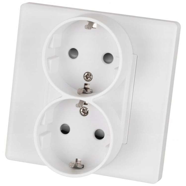 Dubbel Schuko-Stopcontact Wit Met Randaarde Zonder Aardpen Set Met PVC-Afdekraam MIUUN