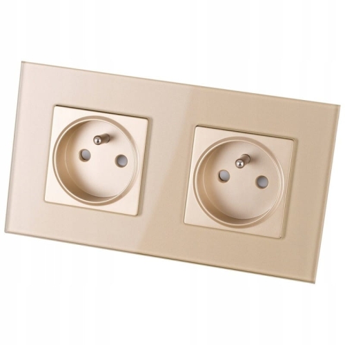 Dubbel Glazen Stopcontact Goud Set Tweevoudig Afdekraam En 2 X Stopcontact