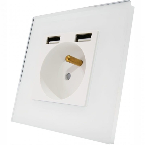 Stopcontact Met Aardpen Wit Glas + Dubbele USB-Lader A+A 2.4A MIUUN