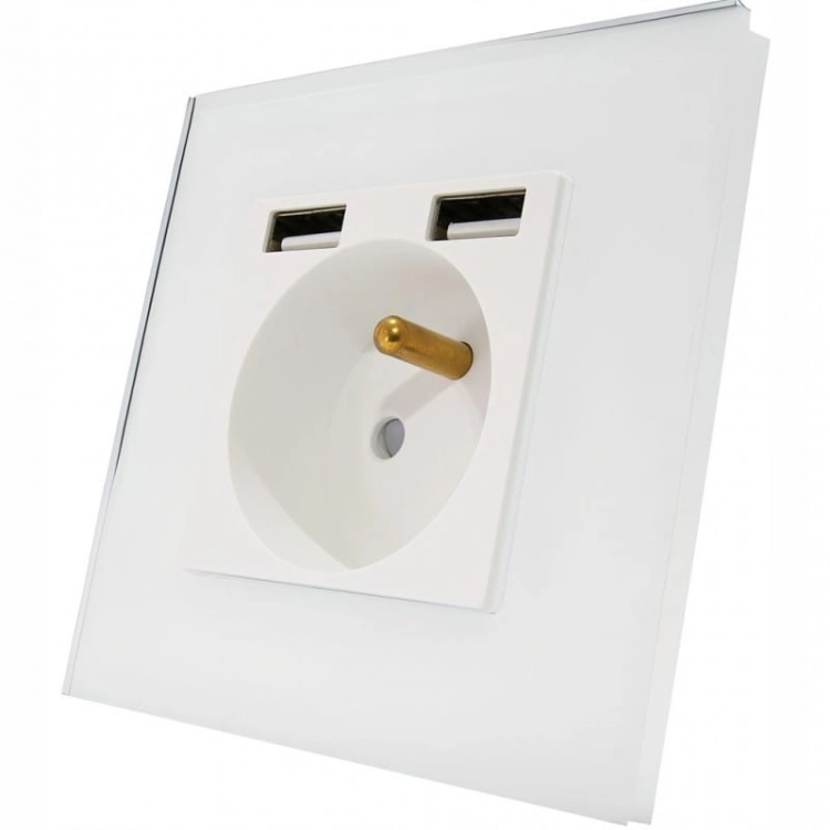 Stopcontact Met Aardpen Wit Glas + Dubbele USB-Lader A+A 2.4A MIUUN