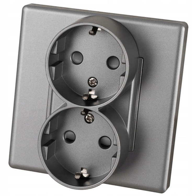 Dubbel Schuko-Stopcontact Grijs Met Randaarde Zonder Aardpen Set Met PVC-Afdekraam MIUUN