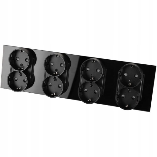 Viervoudig Schuko-Stopcontact Glas Zwart Viervoudig Afdekraam 4 X Stopcontact