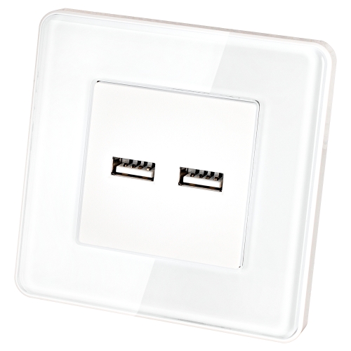 Dubbele USB-Lader 3.1A Wit Set Met Glazen Afdekraam Hoogglans MIUUN