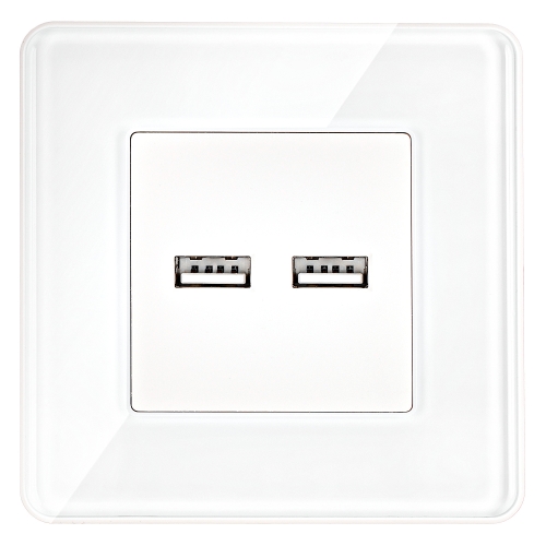 Dubbele USB-Lader 3.1A Wit Set Met Glazen Afdekraam Hoogglans MIUUN