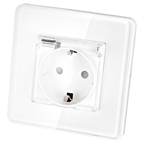 Stopcontact Glas Hoogglans Met Klep Schuko Met Randaarde Zonder Aardpen Wit MIUUN