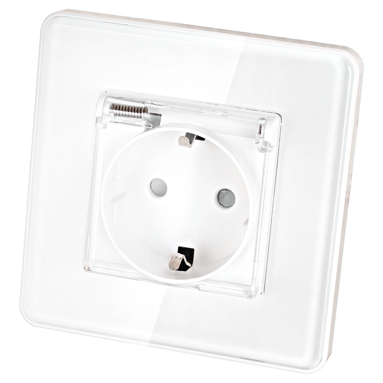 Stopcontact Glas Hoogglans Met Klep Schuko Met Randaarde Zonder Aardpen Wit MIUUN