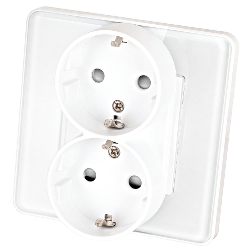 Dubbel Stopcontact Glas Hoogglans Schuko Met Randaarde Zonder Aardpen Wit MIUUN