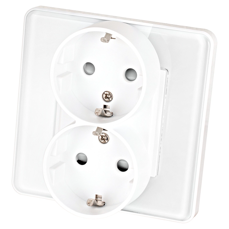 Dubbel Stopcontact Glas Hoogglans Schuko Met Randaarde Zonder Aardpen Wit MIUUN
