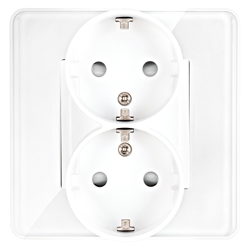 Dubbel Stopcontact Glas Hoogglans Schuko Met Randaarde Zonder Aardpen Wit MIUUN