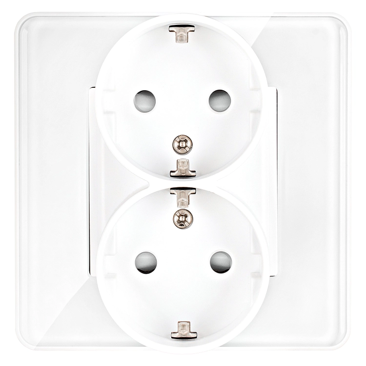 Dubbel Stopcontact Glas Hoogglans Schuko Met Randaarde Zonder Aardpen Wit MIUUN