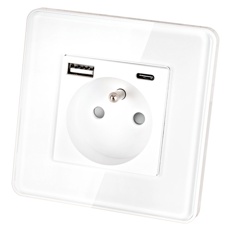 Stopcontact Glas Hoogglans Met Aardpen + Dubbele USB A+C-Lader 20W Wit MIUUN