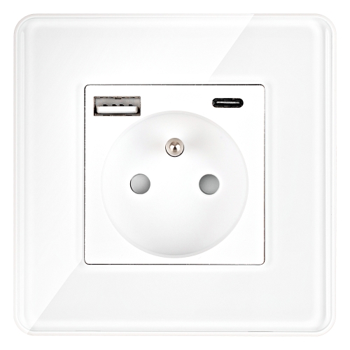 Stopcontact Glas Hoogglans Met Aardpen + Dubbele USB A+C-Lader 20W Wit MIUUN