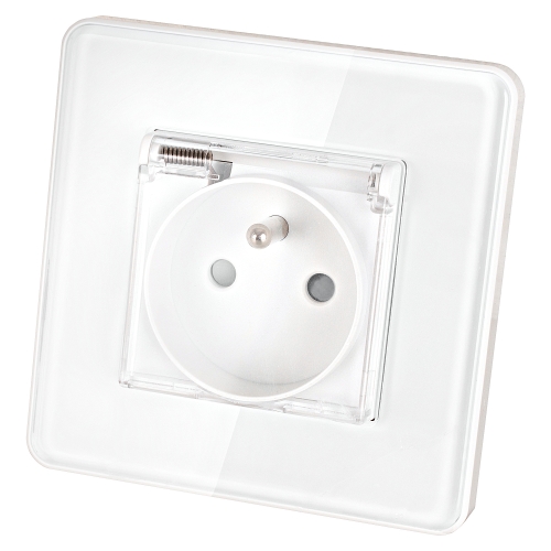 Stopcontact Glas Hoogglans Met Klep Met Aardpen En Aarding Wit MIUUN