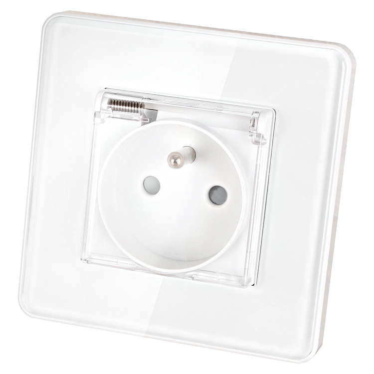 Stopcontact Glas Hoogglans Met Klep Met Aardpen En Aarding Wit MIUUN
